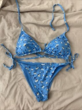 Primark Blue Floral Triangle String Bikini